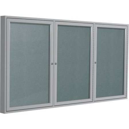 GHENT Ghent Enclosed Bulletin Board, Outdoor, 3 Door, 72"W x 36"H, Stone Vinyl/Silver Frame PA33672VX-199